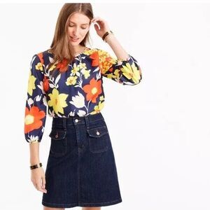 J.Crew Silk‎ Floral Blouse Womens 00 Multicolor Boho Retro Top 3/4 Sleeve